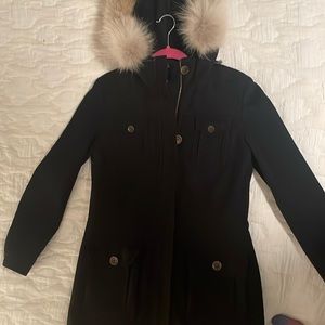 Wool coat with fur hood